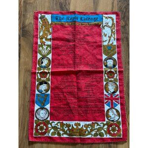 Vintage Royal Lineage Tea Towel With British Monarchy Design Linen Union